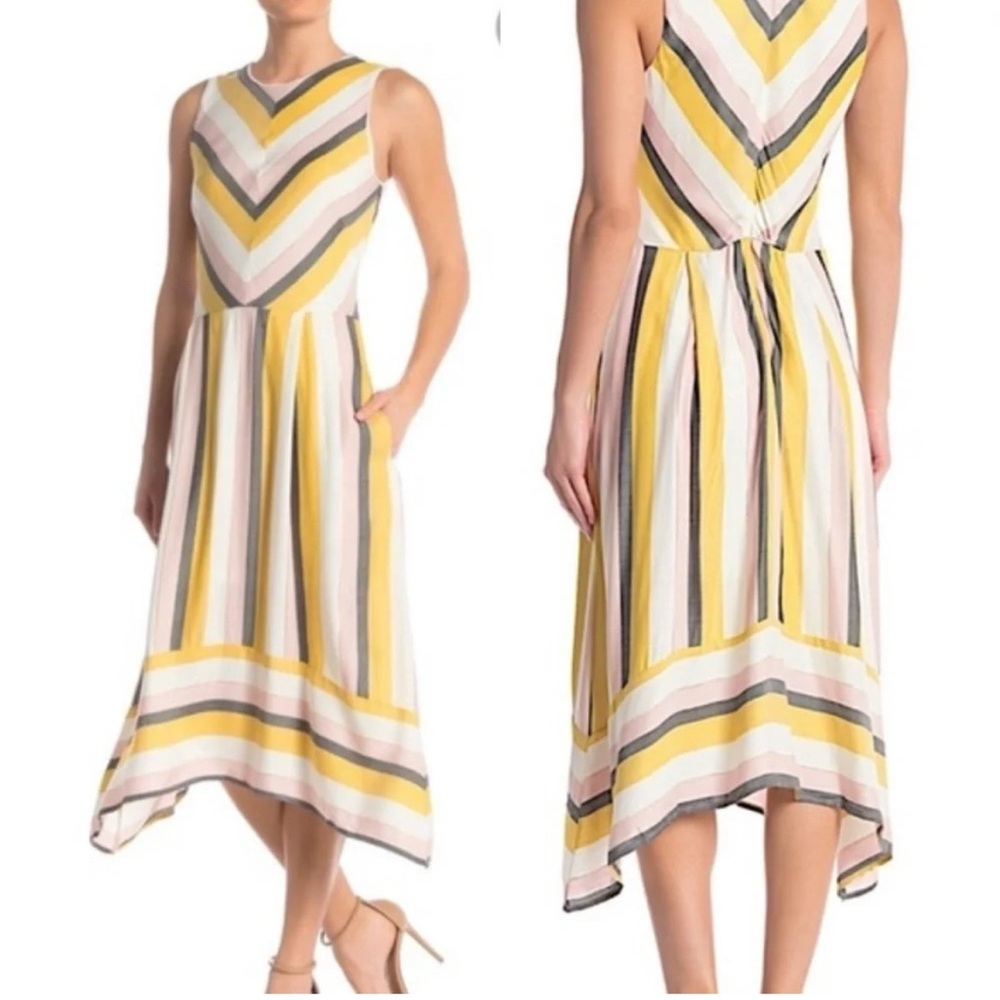 ECI - NORDSTROM - Striped Yellow, Pink and White Sleeveless Midi Dress